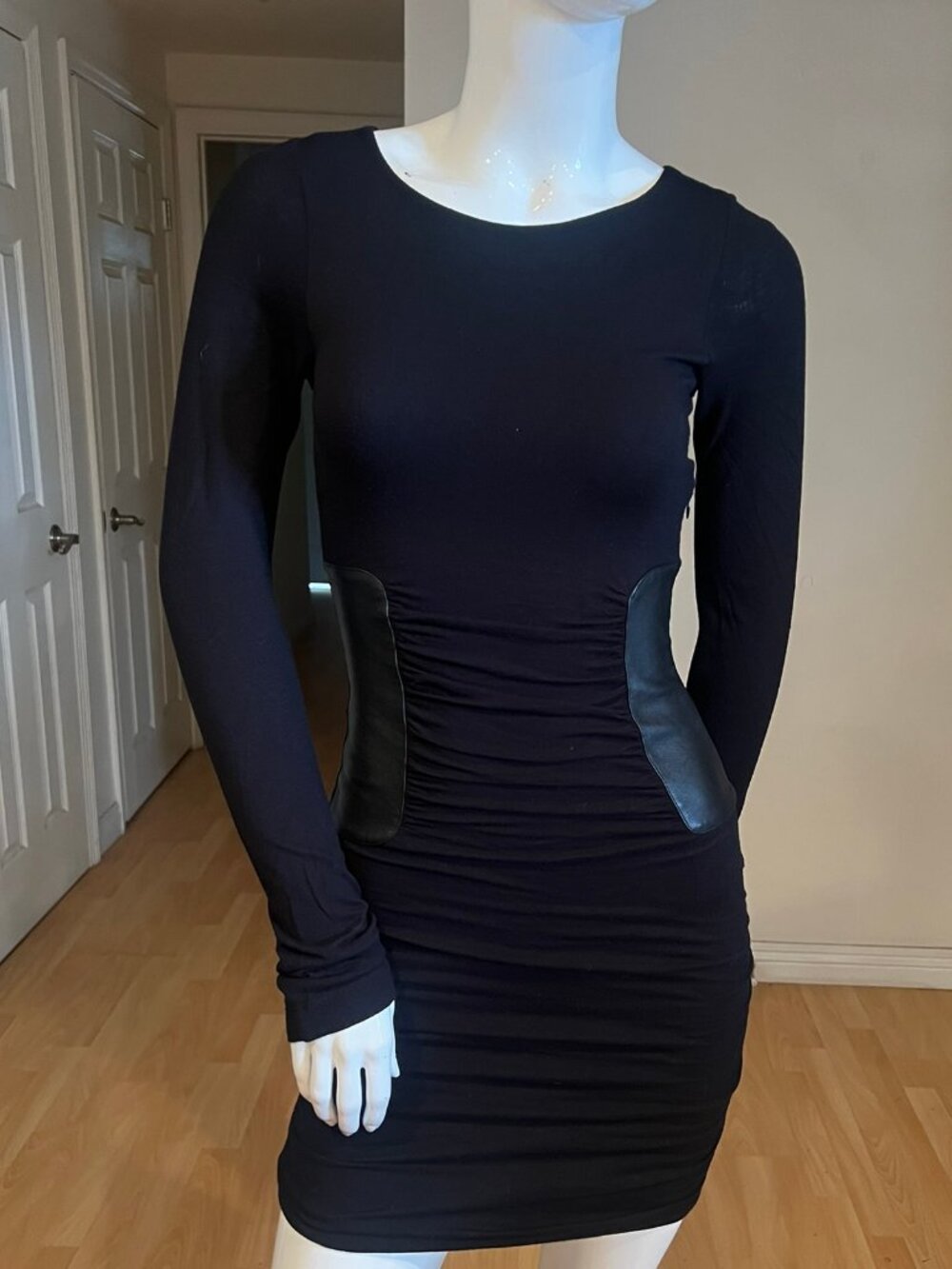 FAITH CONNEXION VISCOS LEATHER PANEL BODYCON DRESS SIZE XS XSMALL